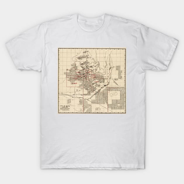 Vintage Map of Butte Montana (1909) T-Shirt by Bravuramedia